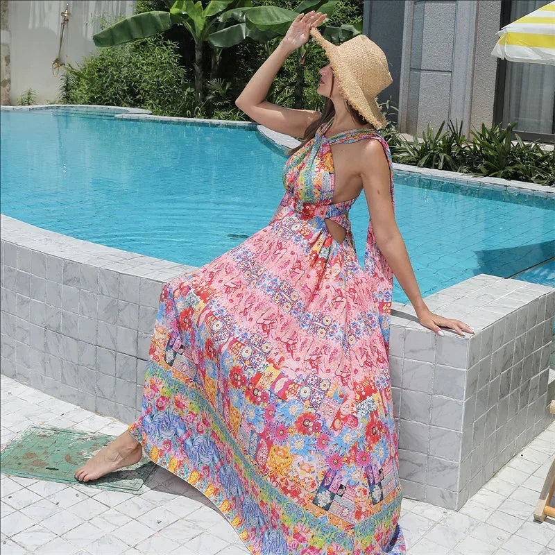 Women's Floral Large Hem Dress 2026 - Flowing A-Line Dress - DanaFashionstore