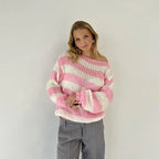 Loose Striped Pullover Sweater Fashion Versatile Long-sleeved Knitted Tops For Women Clothing - DanaFashionstore