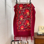 Contrast Color Pomegranate Leaf Embroidered Double-sided Shawl - DanaFashionstore