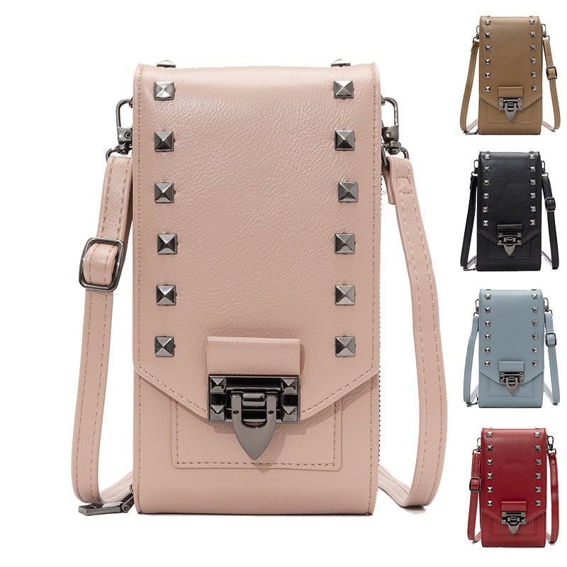 Rivet Design Shoulder Bags Mobile Phone Handbag Solid Color Crossbody Bags Women - Dana Fashion