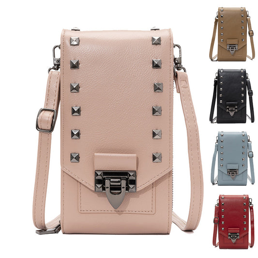 Rivet Design Shoulder Bags Mobile Phone Handbag Solid Color Crossbody Bags Women - Dana Fashion