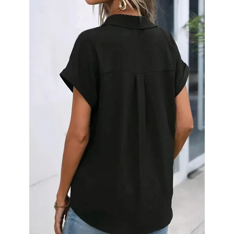 Solid Color Simple Short Sleeve Shirt - DanaFashionstore