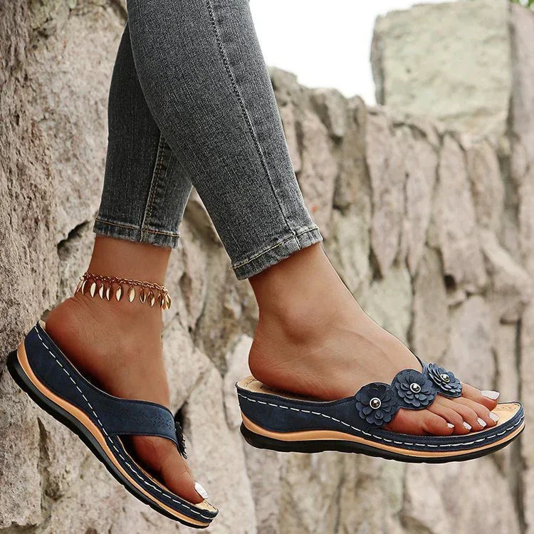Flowers Sandals Women Retro Style Wedges Shoes Outdoor Beach Shoes Summer - DanaFashionstore