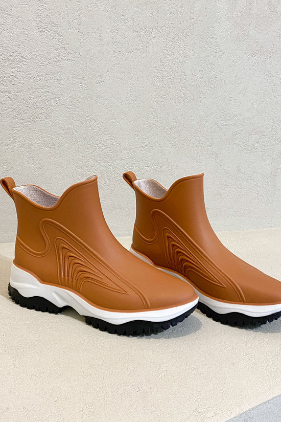 Fashion Color Blocking Thick Sole Low Top Women's Rain Boots