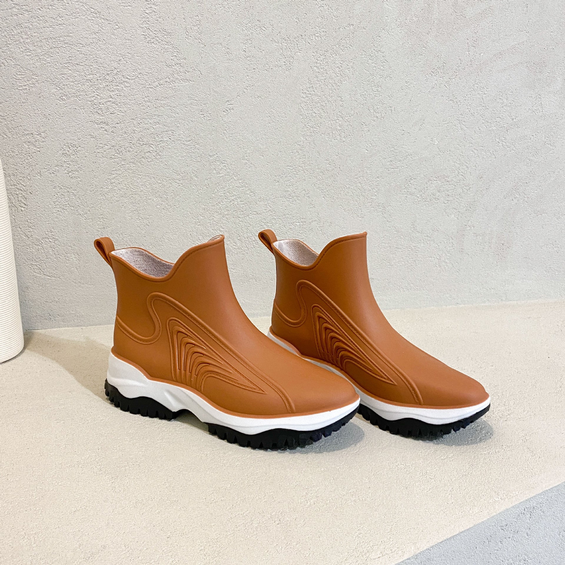 Fashion Color Blocking Thick Sole Low Top Women's Rain Boots
