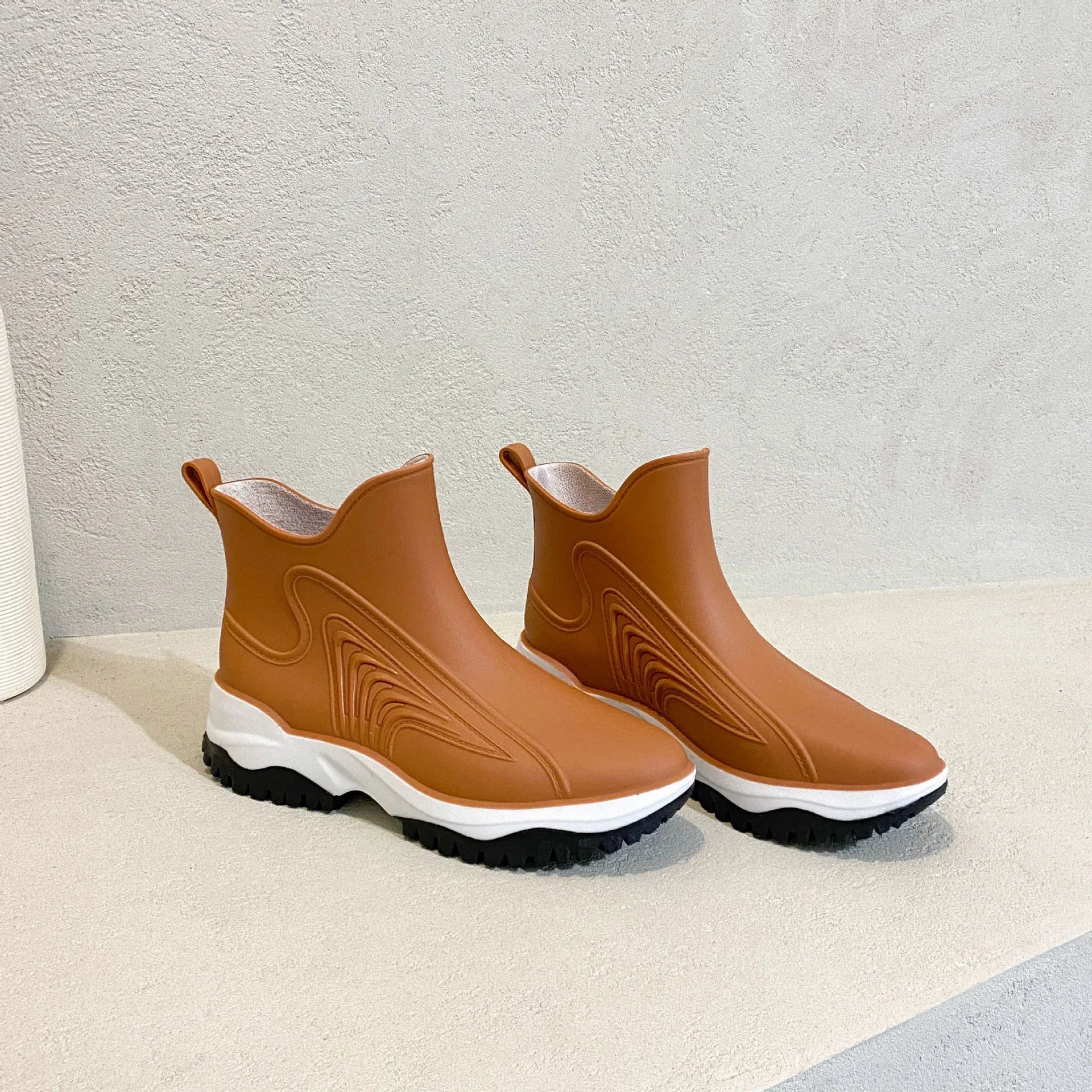 Fashion Color Blocking Thick Sole Low Top Women's Rain Boots - DanaFashionstore