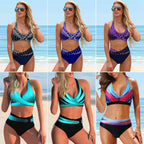 Spring And Summer New Swimwear Spot European And American Sexy Split Color Matching High Waist Swimsuit Bikini - DanaFashionstore