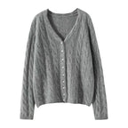 Twisted Pearl-Button V-Neck OuterwearLayering Top Knitted Sweater Jacket