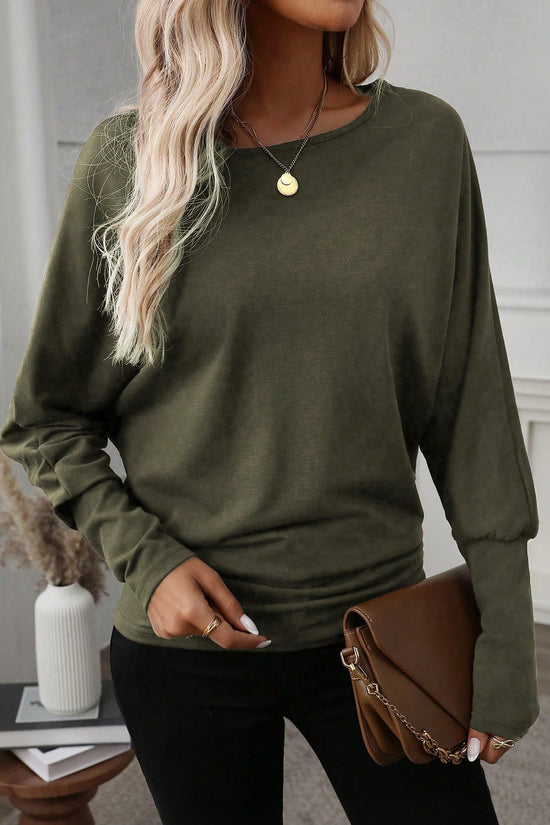 Women Solid Color Long Sleeve Minimalist Casual Top