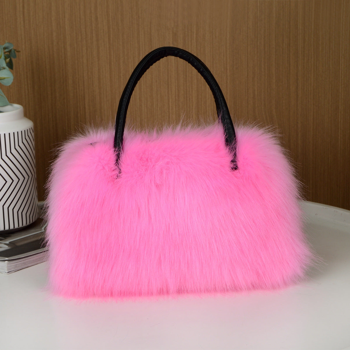 High-end Hand-carrying Square Plush Bag Fur Raccoon Fur Handbag Large Capacity - Dana Fashion