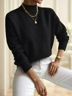 A Solid-color Long-sleeved Top With A High Neckline For Ladies - DanaFashionstore