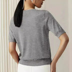 Simple Niche Round Neck Solid Color French Short Sleeve Sweater Sweater - DanaFashionstore