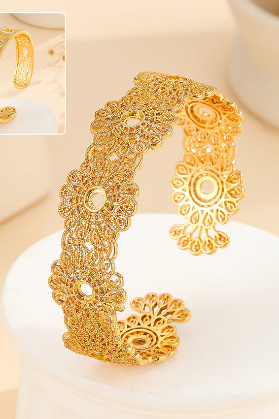 1pcs Luxury Style Gold Bracelet Hollowed Out Lace Flower Design Wedding Gold Jewelry