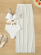Swimsuit Elegant Gathered Long Skirt Bikini Three Pieces - DanaFashionstore