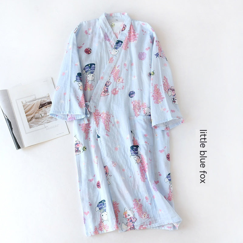 Women Bathrobe Nightdress Long Sleeve Nightgown Cotton Gauze - Dana Fashion