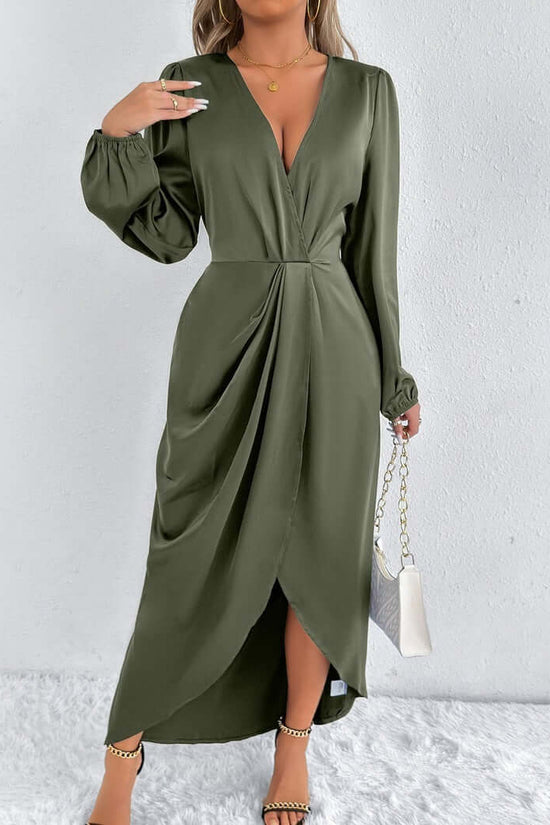 Satin European And American Style Dress High-grade $47.06 Dana Fashion Color: Green Size: L Women's clothing Product information: Color: khaki, Brown, Army Green, Rose Red, green, orange, pink, blue Waist type: high waist Size: XS,S,M,L,XL,XXL Sleeve type
