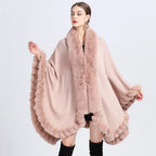 Rex Rabbit Fur Collar Shawl Irregular Oversized Knitted Cardigan Baggy Coat - DanaFashionstore