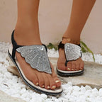 New Rhinestone Shell Flip-Flops Sandals Summer Beach Shoes For Women Fashion Casual Low Heel Flat Slides Slippers - DanaFashionstore