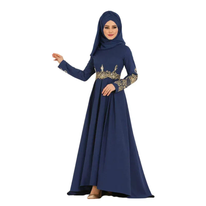Muslim Embroidered High Waist Dress - Elegant Ethnic Graceful Slim Fit Islamic Dress - DanaFashionstore