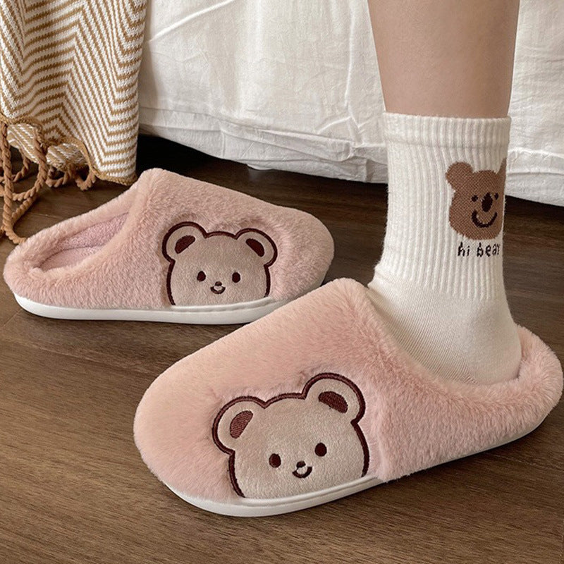 Women's Cute Home Plush Soft Soled Bear Warm Cotton Slippers