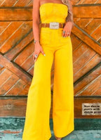 Tube Top Denim Print Wide-Leg Jumpsuit - DanaFashionstore