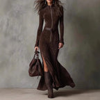 Slim Zipper Dress Elegant Temperament Split Long-sleeved Dresses Cowboy Fashion Retro Women's Clothing - DanaFashionstore