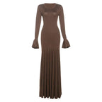 Round Neck Scarf Detail Long Sleeve Maxi Dress - Elegant Casual Dress 2026 - DanaFashionstore