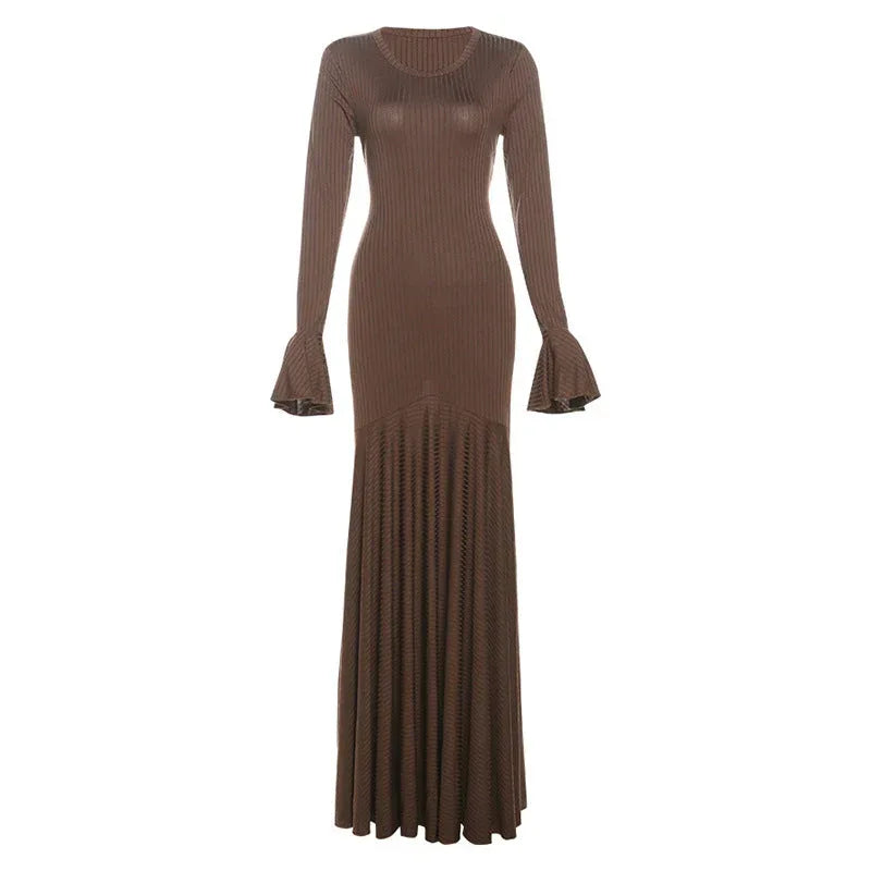 Round Neck Scarf Detail Long Sleeve Maxi Dress - Elegant Casual Dress 2026 - DanaFashionstore