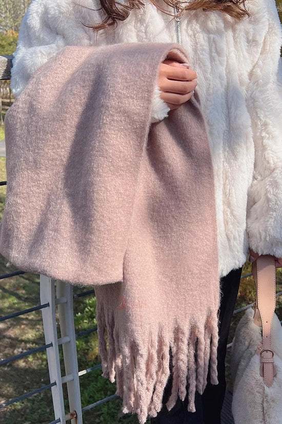Macaron Solid Color Thick Braid Tassel Shawl