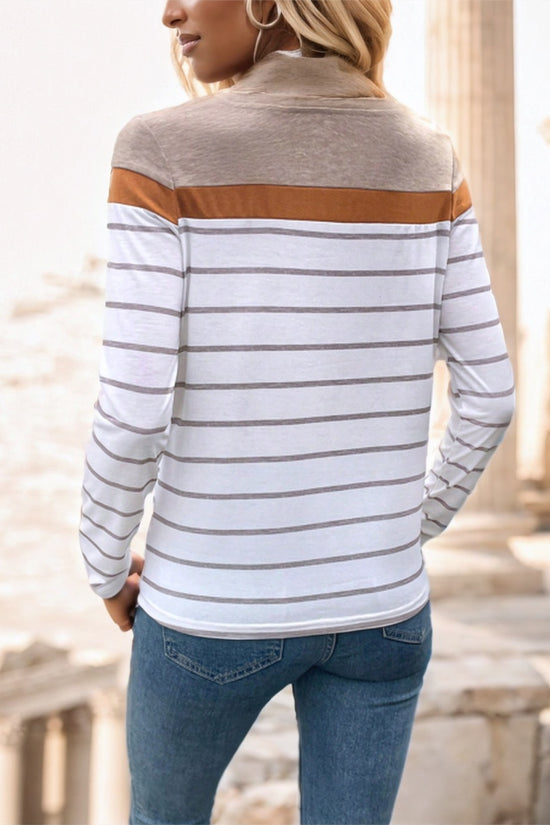 Women's Round Neck Striped Long Sleeve T-Shirt
