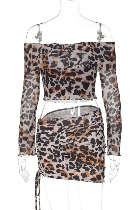 Long-sleeve Top And Figure-hugging Drawstring Skirt Set - DanaFashionstore