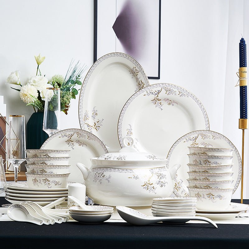 Ceramic Bowls And Saucers Set Bone China Bowls And Plates $54.23 Dana Fashion Color: Aristocratic Family style: 12heads Dana's Kitchen Product information: Material: Porcelain Microwave: available Style: Chinese Pattern: rim Surface technology: overglaze