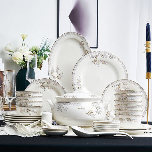 Ceramic Bowls And Saucers Set Bone China Bowls And Plates $54.23 Dana Fashion Color: Aristocratic Family style: 12heads Dana's Kitchen Product information: Material: Porcelain Microwave: available Style: Chinese Pattern: rim Surface technology: overglaze