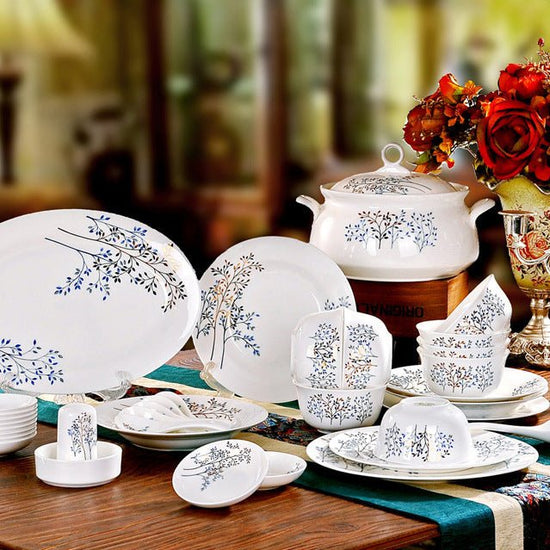 Ceramic Bowls And Saucers Set Bone China Bowls And Plates $54.23 Dana Fashion Color: Fortune tree style: 12heads Dana's Kitchen Product information: Material: Porcelain Microwave: available Style: Chinese Pattern: rim Surface technology: overglaze Packing