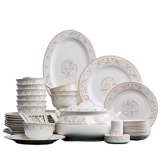 Ceramic Bowls And Saucers Set Bone China Bowls And Plates $54.23 Dana Fashion Color: Aristocratic Family style: 12heads Dana's Kitchen Product information: Material: Porcelain Microwave: available Style: Chinese Pattern: rim Surface technology: overglaze