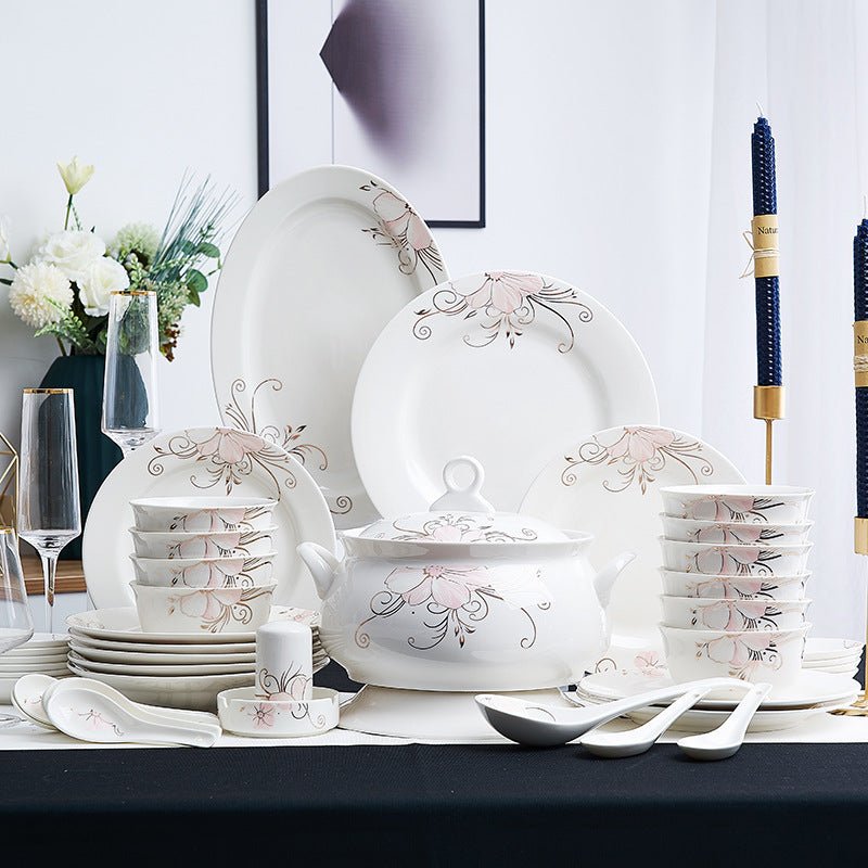 Ceramic Bowls And Saucers Set Bone China Bowls And Plates $54.23 Dana Fashion Color: Aristocratic Family style: 12heads Dana's Kitchen Product information: Material: Porcelain Microwave: available Style: Chinese Pattern: rim Surface technology: overglaze