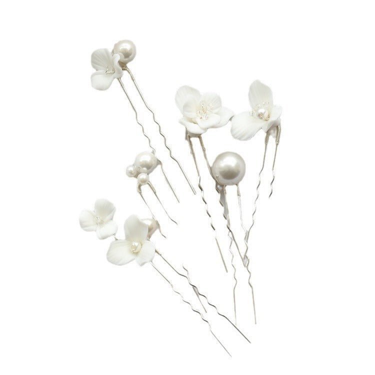 Ceramic Flower Pearl Embellished Bridal Hairpin Hair Plug Simple Hair Accessories $18.50 Dana Fashion Color: A Pair Of Gold Earrings Women's Accessories Product information: Style: Women's Color: gold one set, silver one set, gold earrings one pair (auric