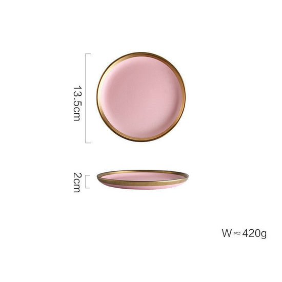 Ceramic pink household simple tableware $35.24 Dana Fashion Style: 7 inch shallow dish Dana's Kitchen Material: Porcelain Applicable people: adults Shape: round Microwave: available Applicable scene: drinking tea Surface technology: glaze