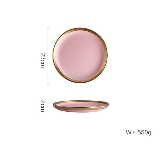 Ceramic pink household simple tableware $49.13 Dana Fashion Style: 9 inch shallow dish Dana's Kitchen Material: Porcelain Applicable people: adults Shape: round Microwave: available Applicable scene: drinking tea Surface technology: glaze