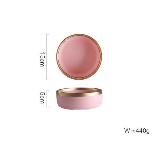 Ceramic pink household simple tableware $35.04 Dana Fashion Style: 6 inch medium bowl Dana's Kitchen Material: Porcelain Applicable people: adults Shape: round Microwave: available Applicable scene: drinking tea Surface technology: glaze