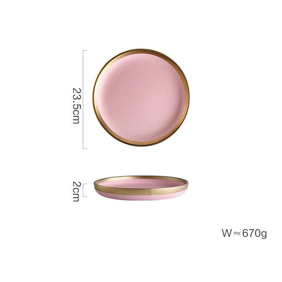 Ceramic pink household simple tableware $50.53 Dana Fashion Style: 9 inch dinner plate Dana's Kitchen Material: Porcelain Applicable people: adults Shape: round Microwave: available Applicable scene: drinking tea Surface technology: glaze