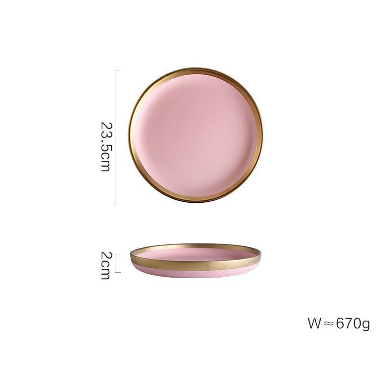 Ceramic pink household simple tableware $50.53 Dana Fashion Style: 9 inch dinner plate Dana's Kitchen Material: Porcelain Applicable people: adults Shape: round Microwave: available Applicable scene: drinking tea Surface technology: glaze