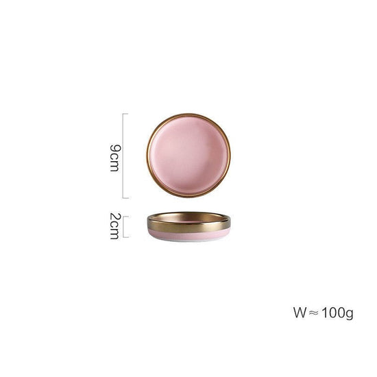 Ceramic pink household simple tableware $14.39 Dana Fashion Style: Taste dish Dana's Kitchen Material: Porcelain Applicable people: adults Shape: round Microwave: available Applicable scene: drinking tea Surface technology: glaze
