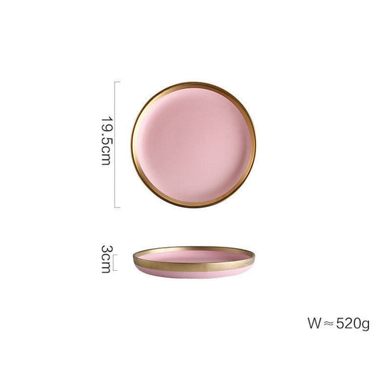 Ceramic pink household simple tableware $37.52 Dana Fashion Style: 8 inch dinner plate Dana's Kitchen Material: Porcelain Applicable people: adults Shape: round Microwave: available Applicable scene: drinking tea Surface technology: glaze