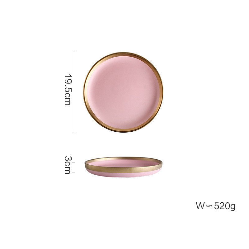 Ceramic pink household simple tableware $37.52 Dana Fashion Style: 8 inch dinner plate Dana's Kitchen Material: Porcelain Applicable people: adults Shape: round Microwave: available Applicable scene: drinking tea Surface technology: glaze