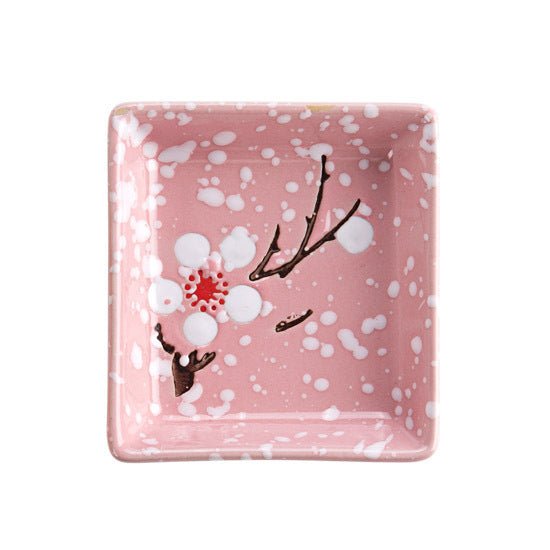 Ceramic Plate Seasoning Sauce Dish Snack Desser Plates Sushi Dishes Flavor Tray Kitchen Kid Bowl Tableware Saucer MOQ2 $25.00 Dana Fashion style: B Dana's Kitchen Product Information: Product name: ceramic dipping dish Style: A (blue square) B (pink squar