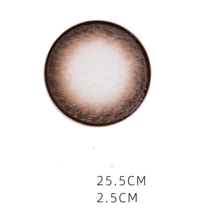 Ceramic Plate, Western Food Plate, Steak Plate $23.05 Dana Fashion Color: Brown Size: 10inches Dana's Kitchen Product information: Material: Ceramic Shape: round Microwave: available Applicable scenes: home, hotel, food Surface technology: underglaze Colo