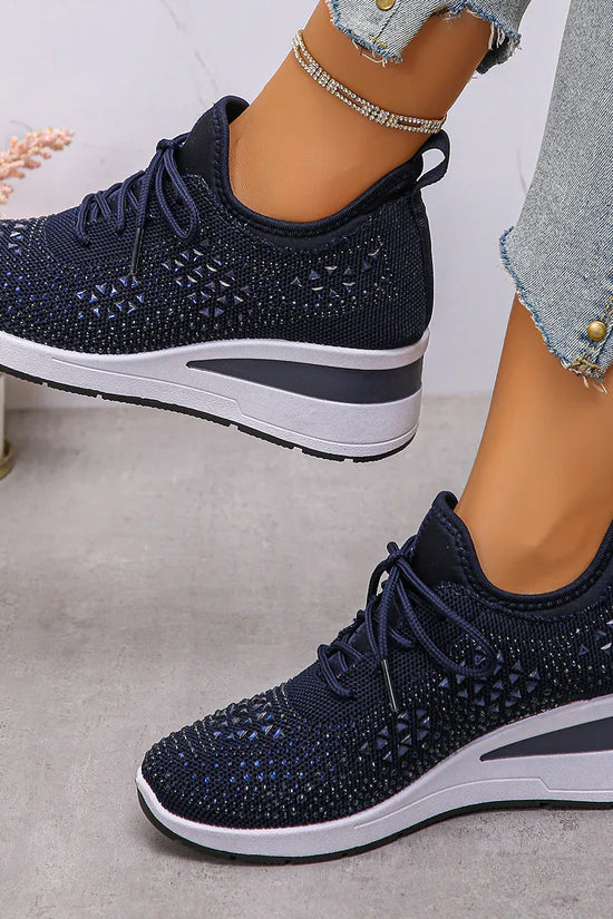 Ins Rhinestone Sneakers Fashion Lace Up Wedges Casual Shoes Women's Daily Commuting Sports Shoes - DanaFashionstore