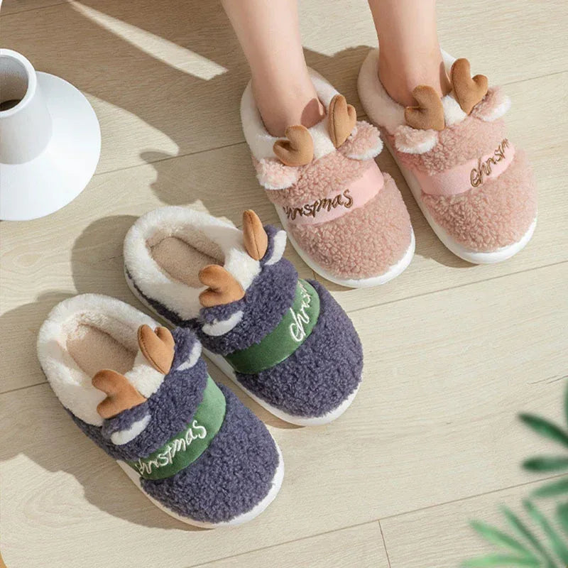 Christmas Shoes Winter Home Slippers Elk Soft Cozy Bedroom Slipper Slip On House Shoes - DanaFashionstore