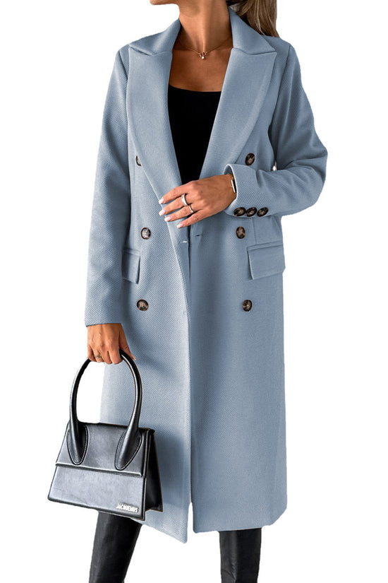 Double Breasted Lapel Coat Winter Fashion Solid Slim Long Jacket Long Sleeve Tops Womens Clothing